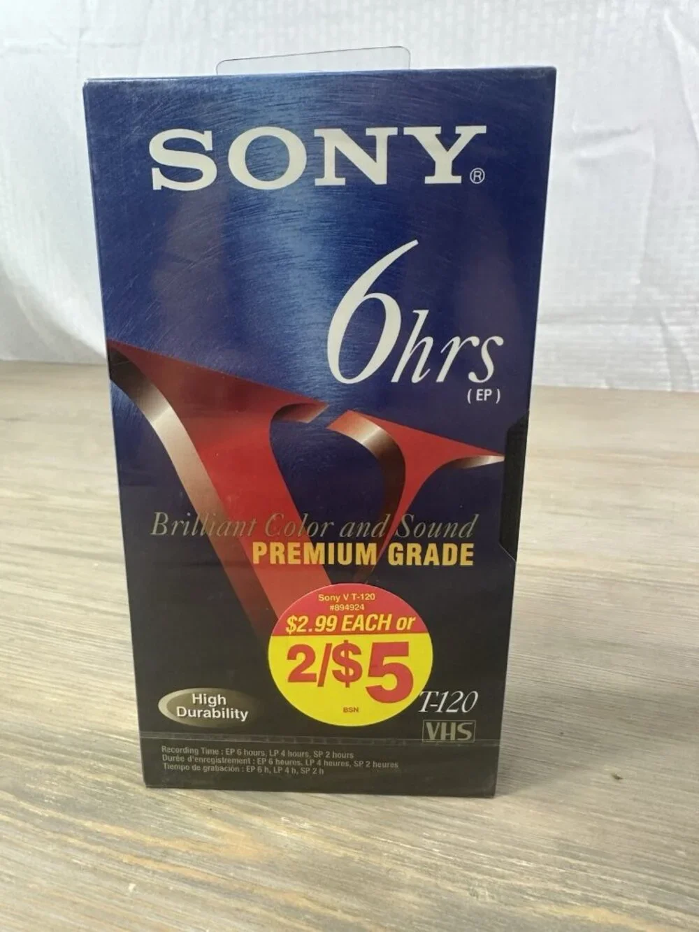 Sony 6 Hrs Premium T-120 VHS VCR Tape Blank New Sealed 1 Count